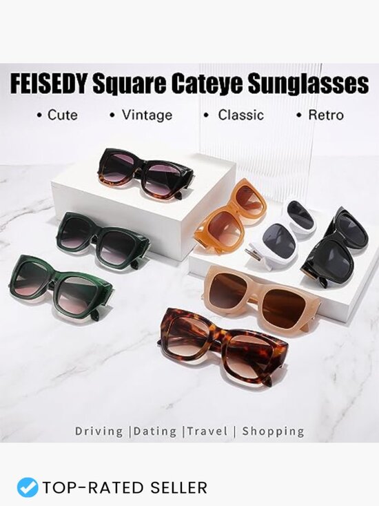 Oversized Square Cat Eye Sunglasses Retro Thick Frame UV400 Protection Unisex